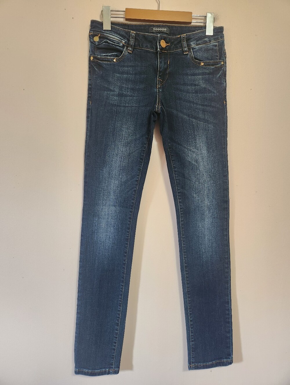 Bonobo Jeans Slim Fit Low Rise Dark Wash Distressed Y2K Aesthetic Denim Size 28